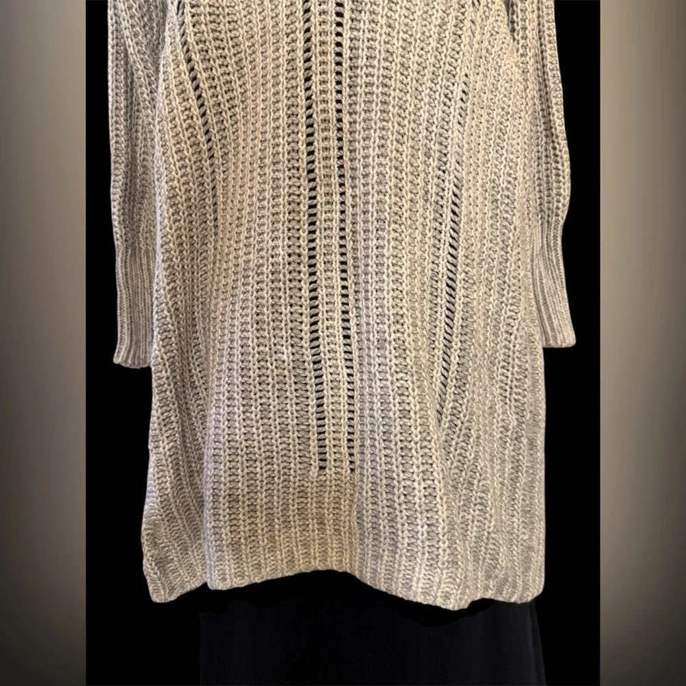 Anthro Moth Grey Open Front Chunky Knit Long Cardigan Cotton/Cashmere Blend SzS - Picture 6 of 15